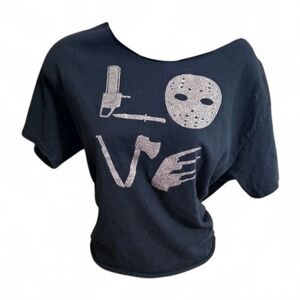 Horror Jason Voorhees Mask Freddy Krueger Glove Glitter Off The Shoulder Tee